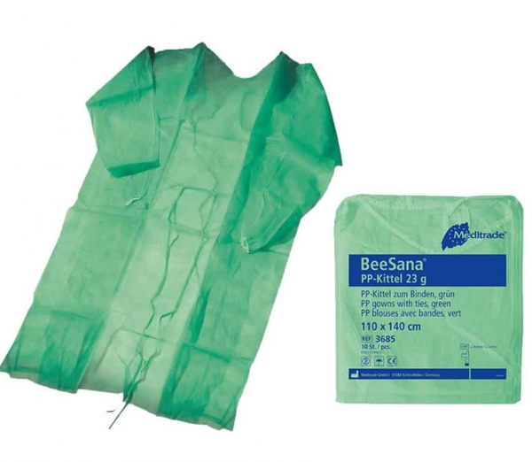10 x Schutzkittel PP-Kittel, 23g, 110 x 140 cm, grün – für Personal und Besucher